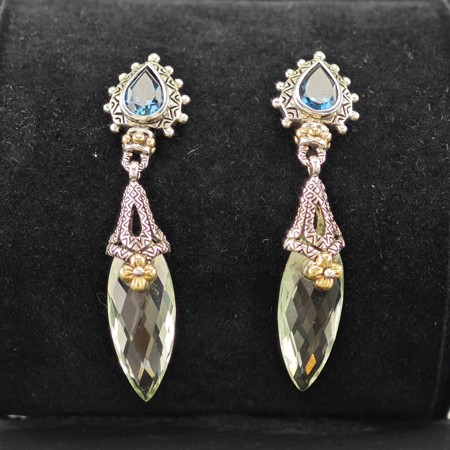 Barbara Bixby Topaz, Quartz 18K Gold Accent Sterling Silver Stud/Dangle Earrings