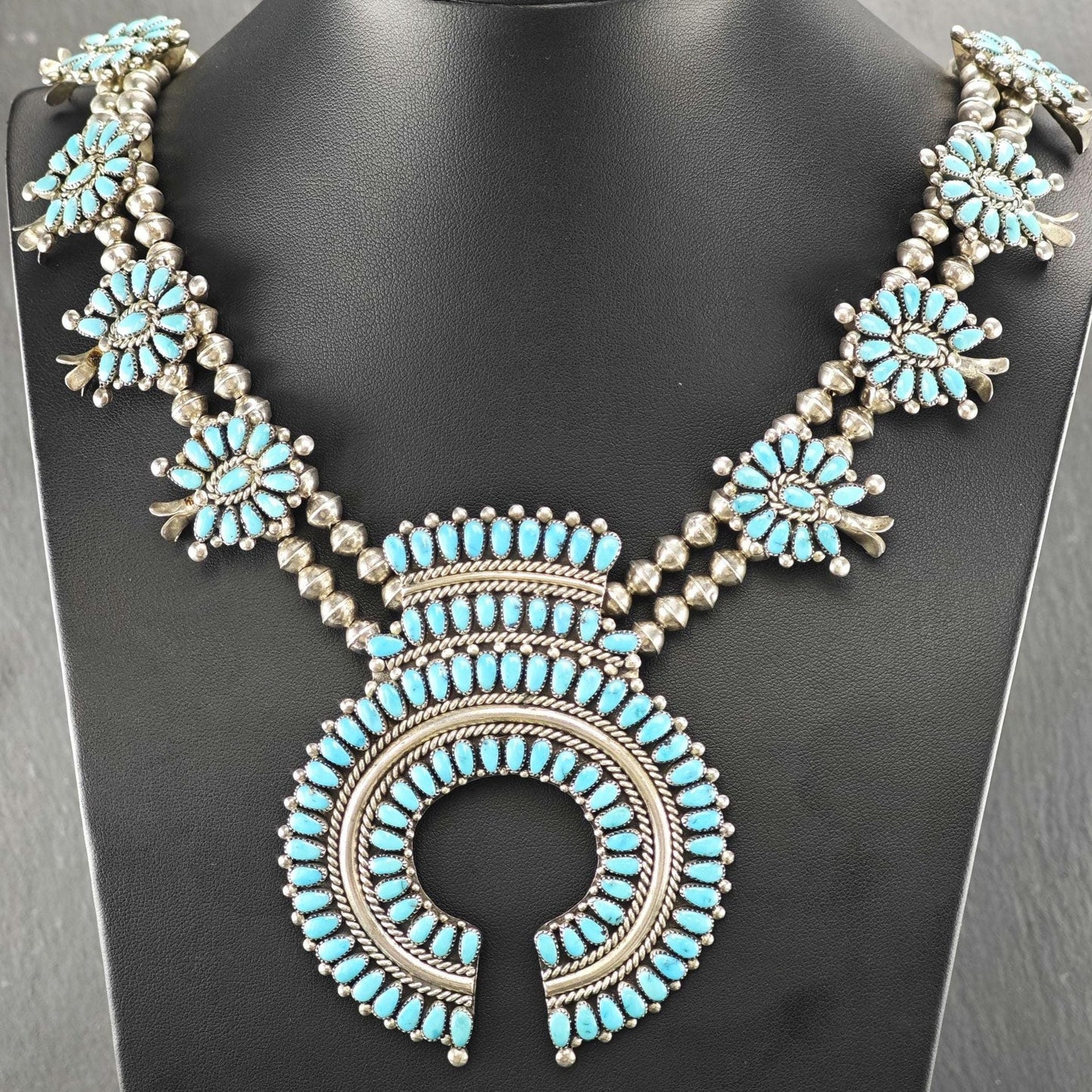 Historic Alice Quam, Zuni, Native American Squash Blossom Necklace Sterling Silver