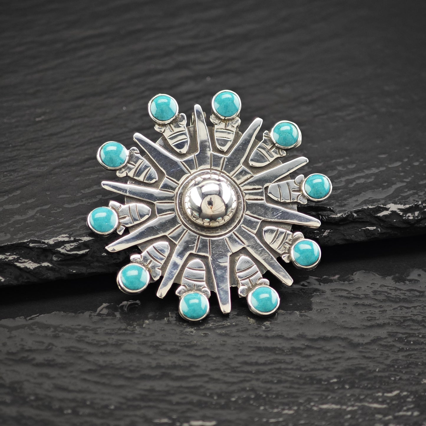 Cluster Blue Block Turquoise Brooch Pendant Spratling Style Sterling Silver