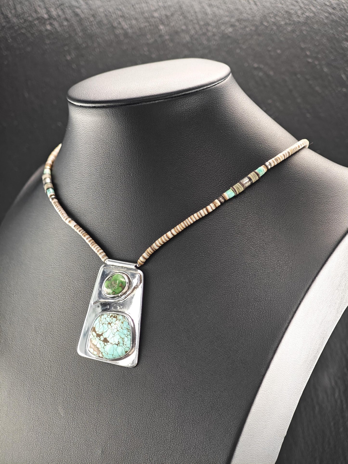 Native, Number Eight Turquoise, Heishi Bead Necklace Sterling Silver N2515
