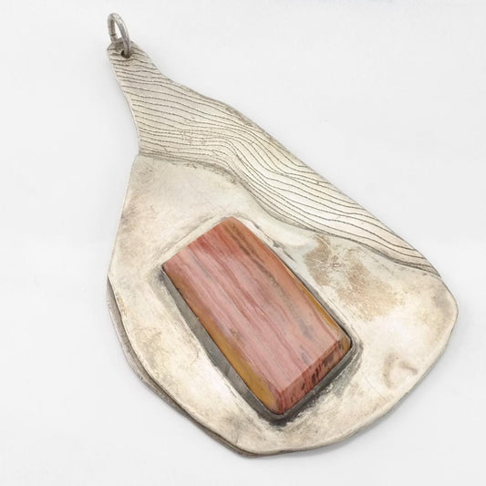 Vintage Modernist Jasper Large, Brutalist Sterling Silver Pendant