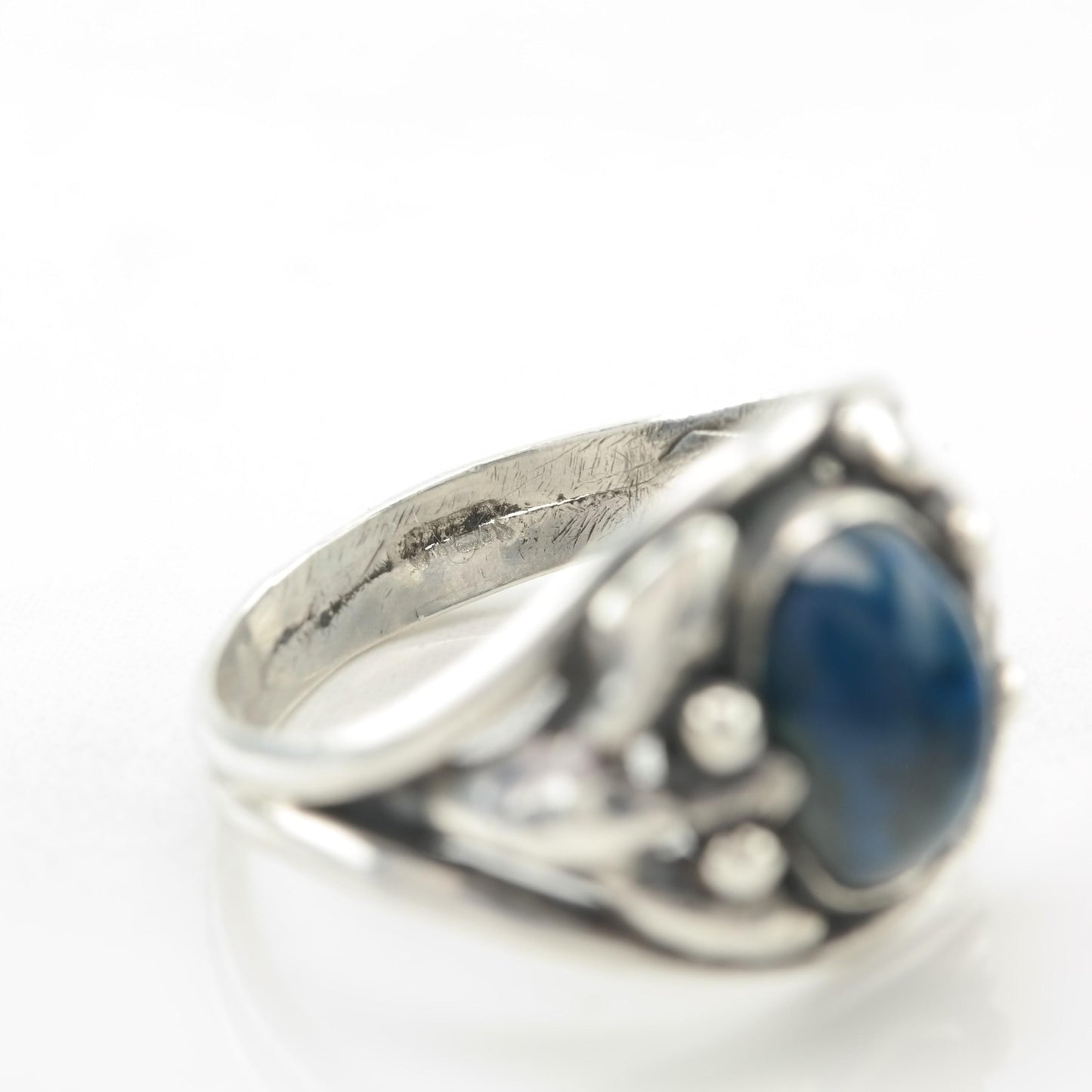 Blue Agate Art Nouveau Silver Ring Sterling Size 6 1/2