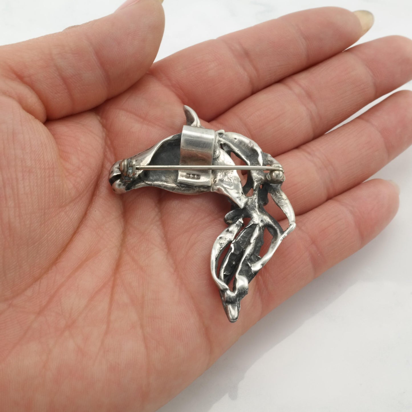 Vintage Hand Made Horse Brooch Pendant Sterling Silver Modernist Equestrian