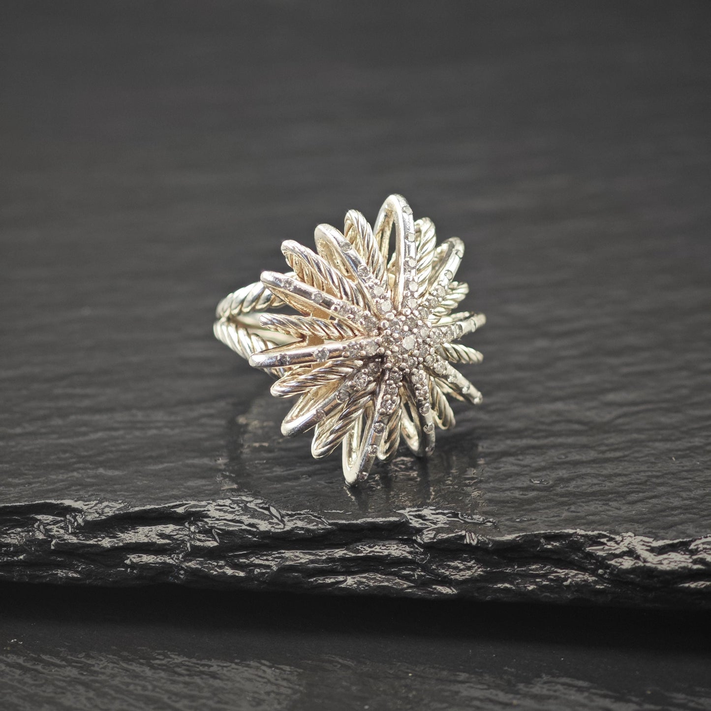 Vintage David Yurman, Star Diamond Ring Sterling Silver