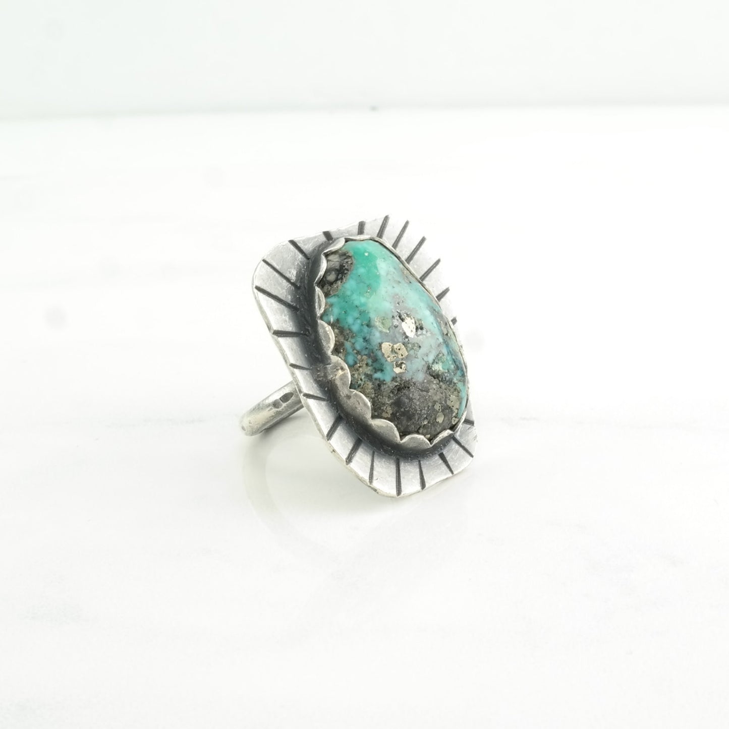 Southwest Silver Ring Turquoise Large Sterling Blue Size 5 1/2