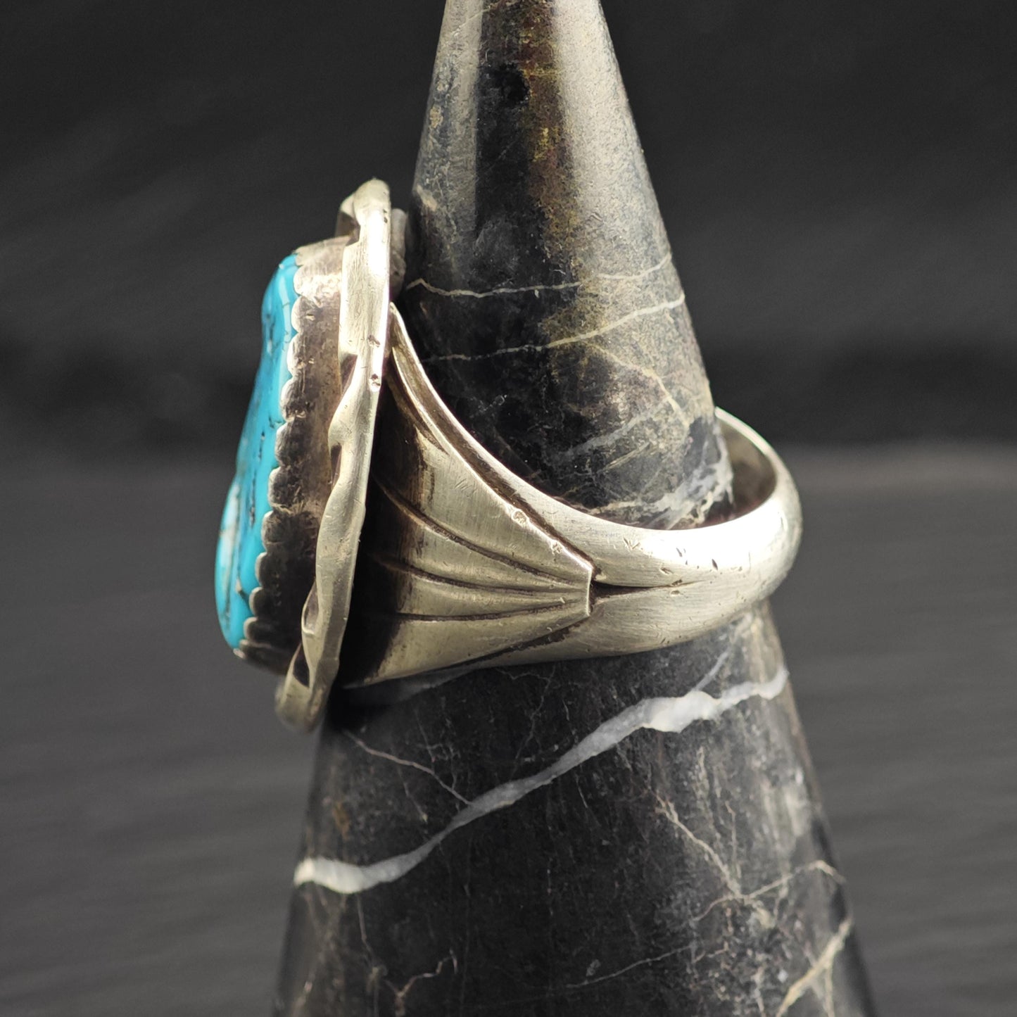 Vintage Native American Oval Turquoise Sterling Silver Ring Sz 11 1/2 R6629