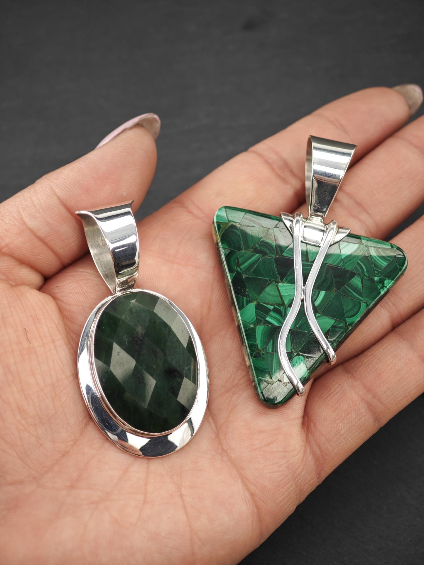 Choice of Vintage Green Gemstone Pendants Sterling Silver