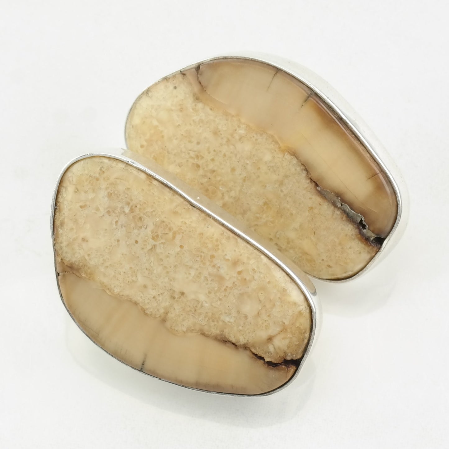 Native American Beige Fossil Sterling Silver Earrings Stud