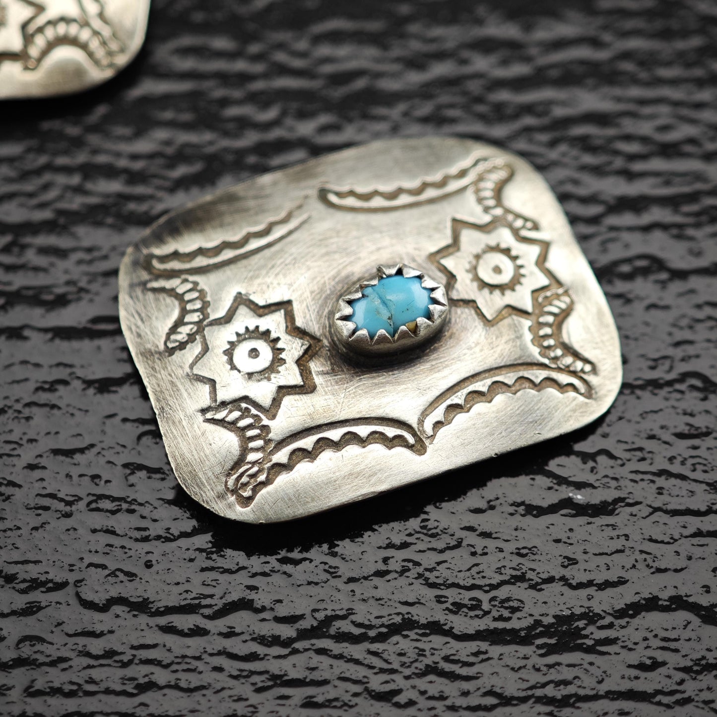 Turquoise Sterling Silver Floral Native American Belt Buckle and Conchos