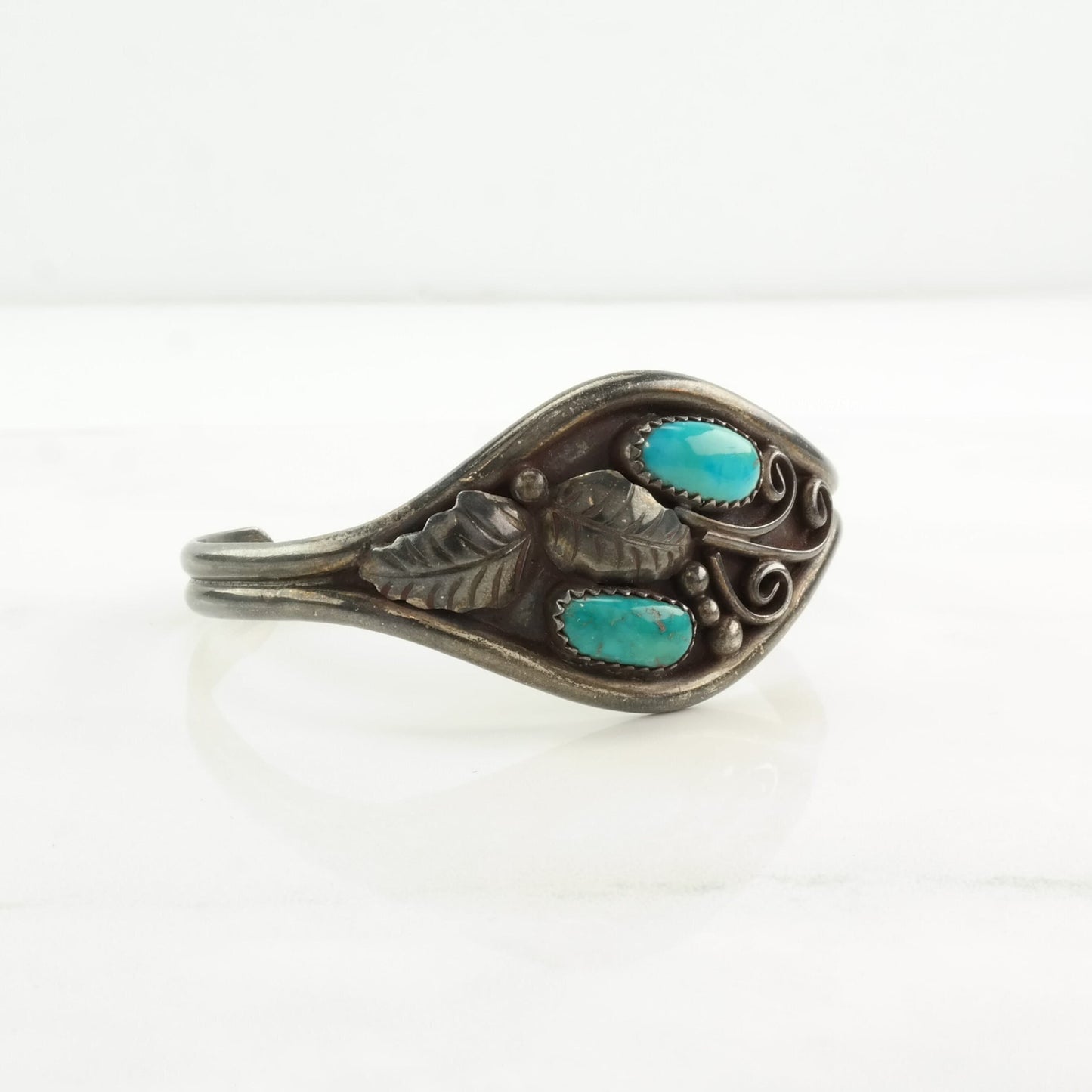 Teddy Goodluck Sterling Silver Cuff Bracelet Blue Turquoise Floral