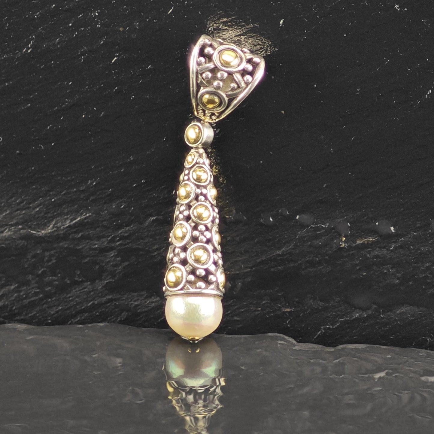 John Hardy 18K Gold Accents, Pearl Sterling Silver Pendant P3040