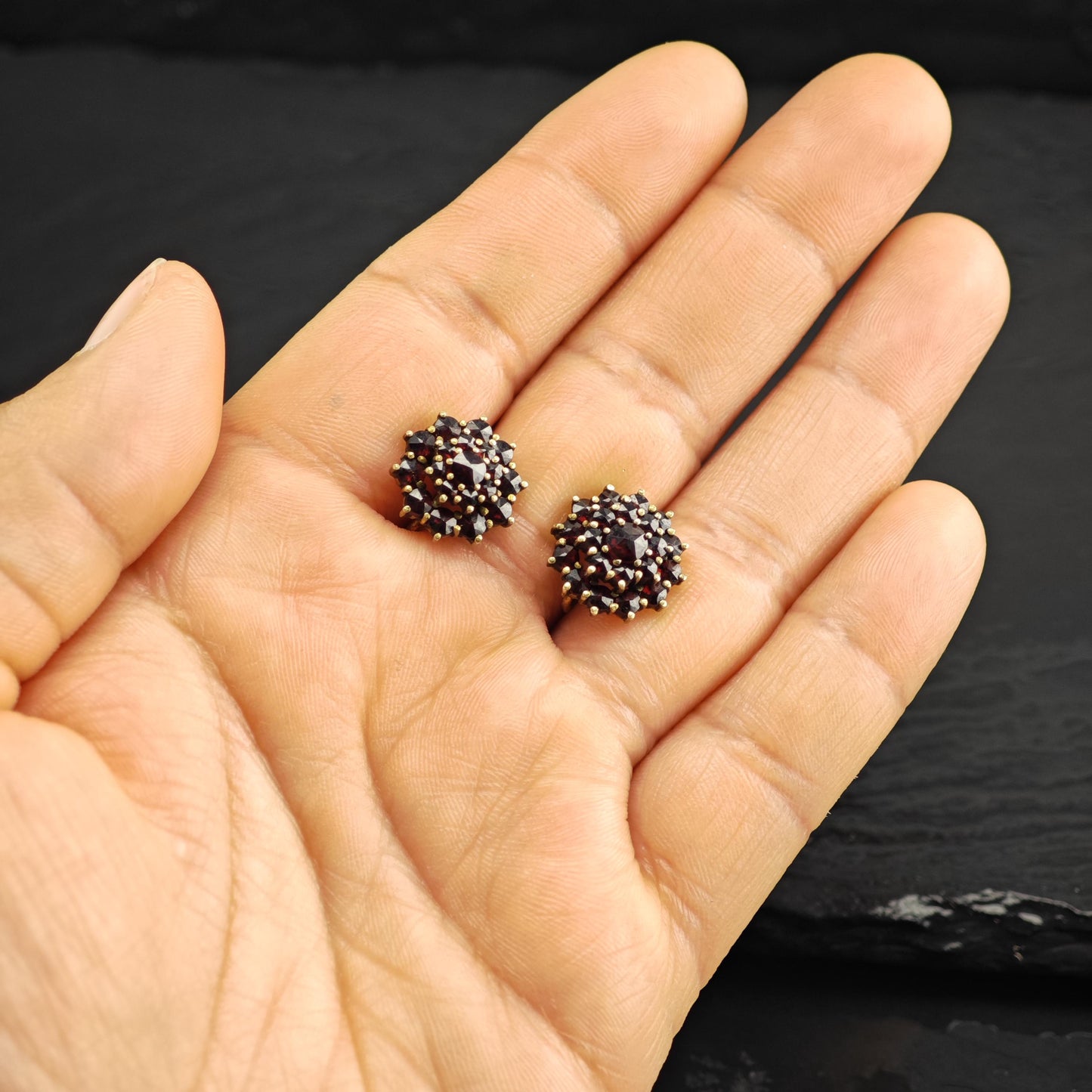 Bohemian Red Garnet Screw Back Earrings Sterling Silver ER3117