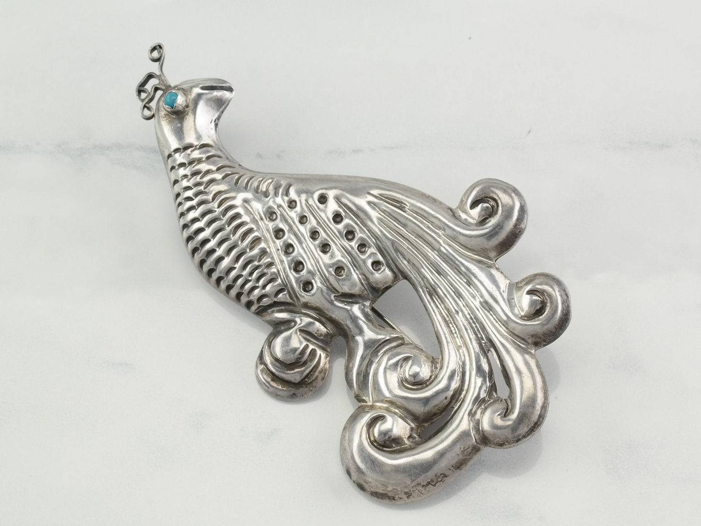 Vintage Sterling Silver Peacock Brooch