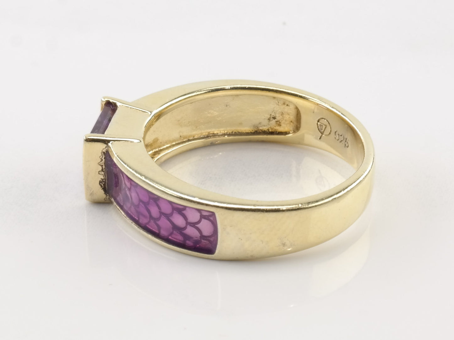 Vintage Sterling Silver Ring Amethyst Gold Plated scales Size 8 1/4