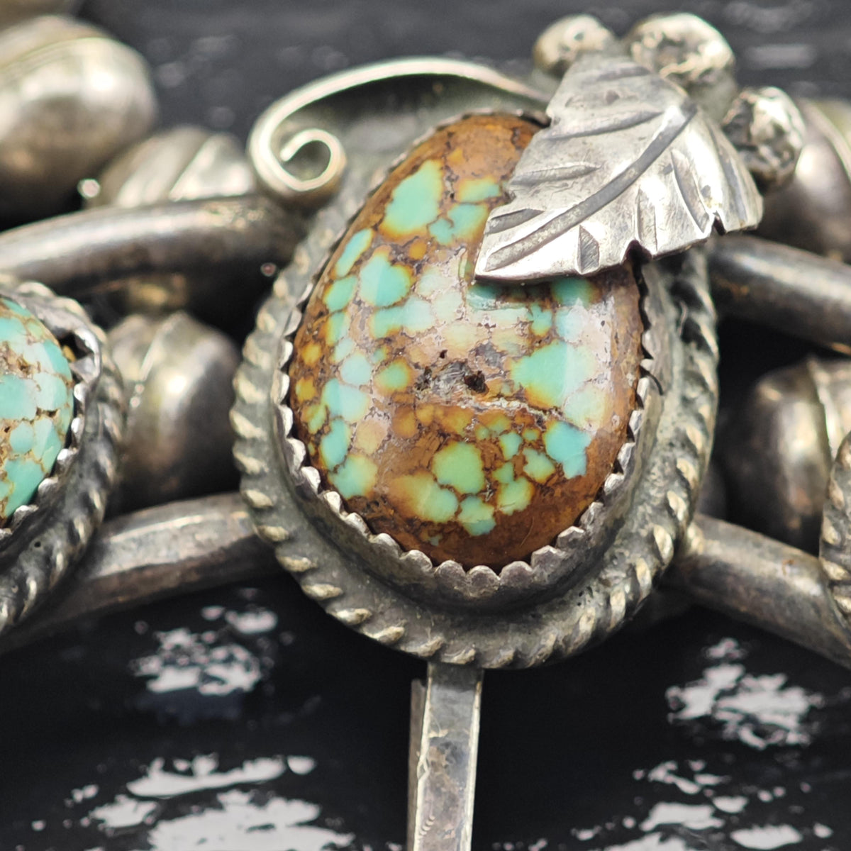 Vintage Navajo, Native American Royston Spiderweb Turquoise By Rose A. Chee Sterling Silver Squash Blossom Necklace N2767