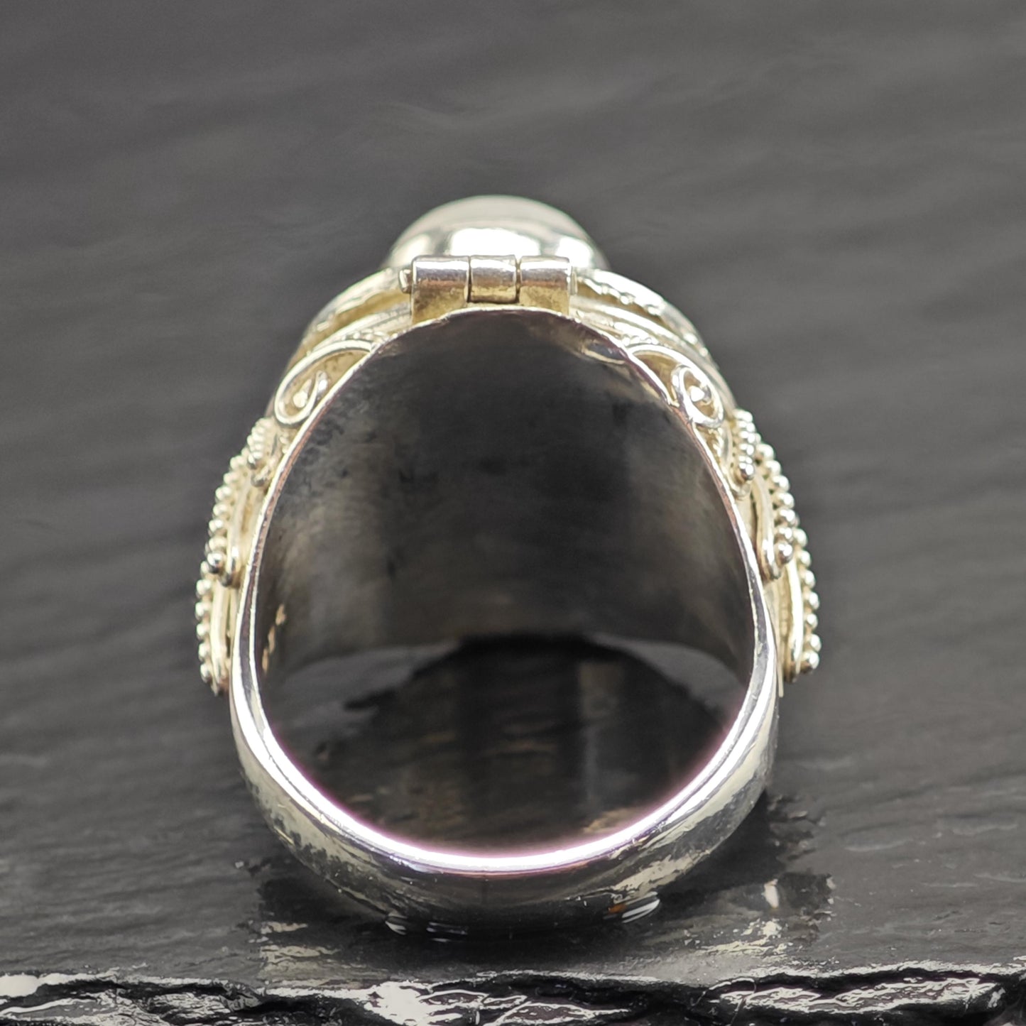 Moonstone Posion Locket Sterling Silver Ring Sz 7 1/2 R6740