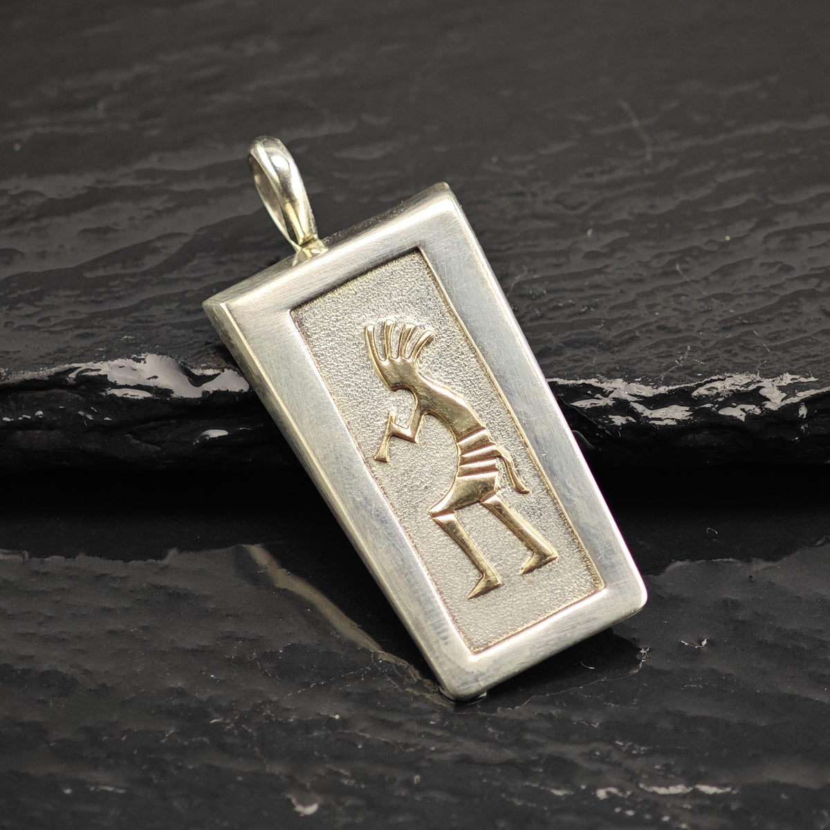 Navajo 14K Kokopelli Sterling Silver Pendant P3142