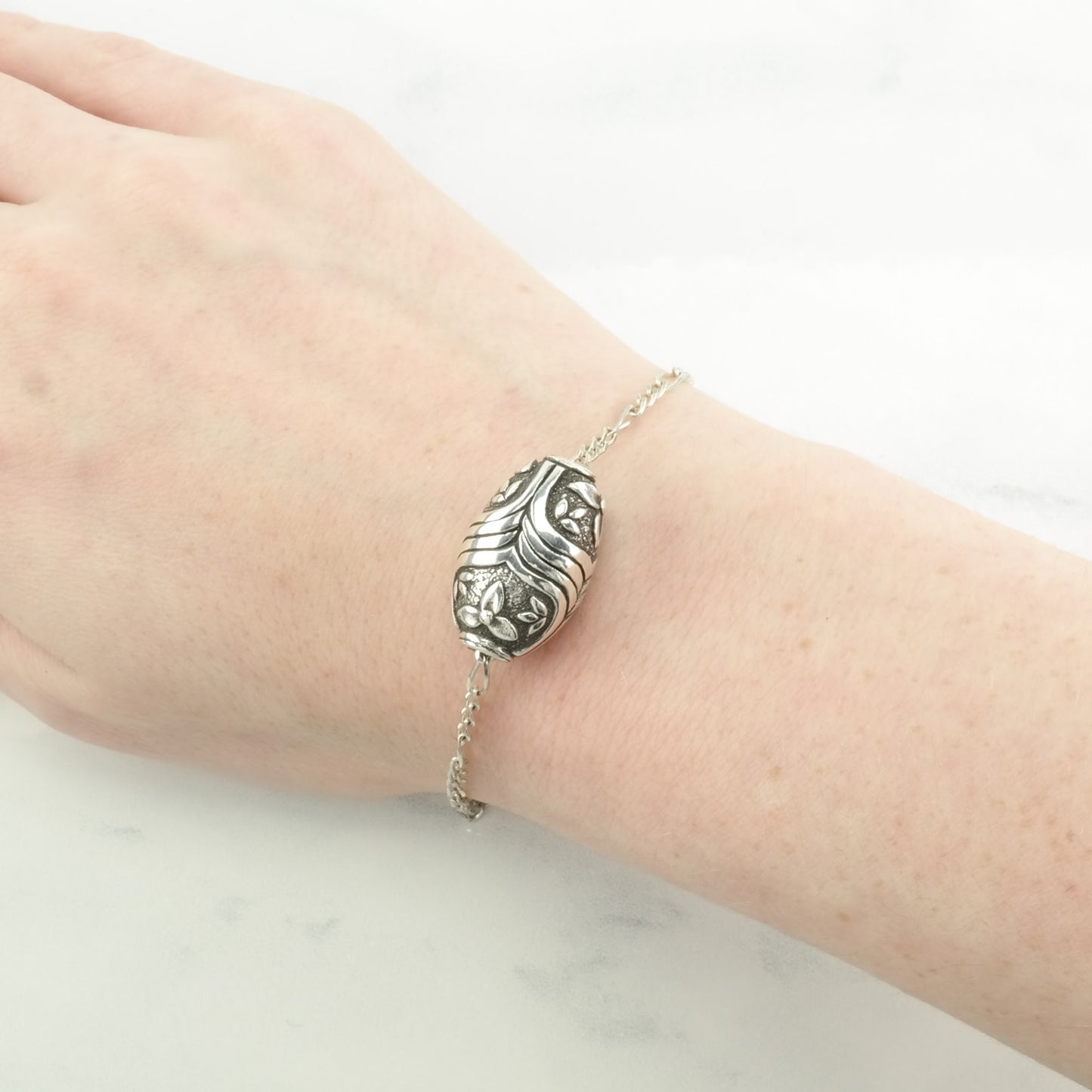 Sterling Silver Link Bracelet Floral