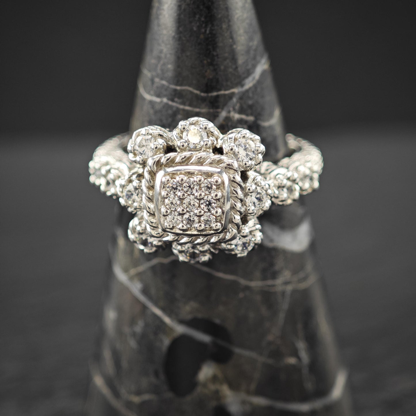 Judith Ripka CZ Floral Sterling Silver Ring Sz 10