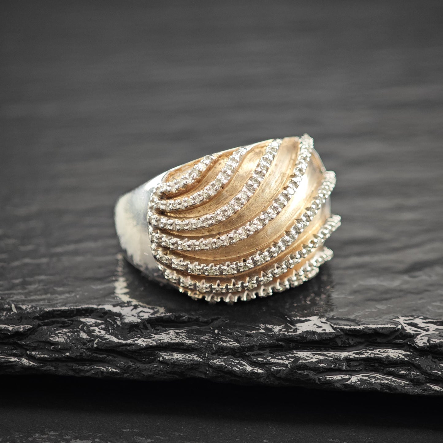Two Tone Diamond Ring 1/2ctw JWBR Sterling Silver Dome, Rose Gold Plate