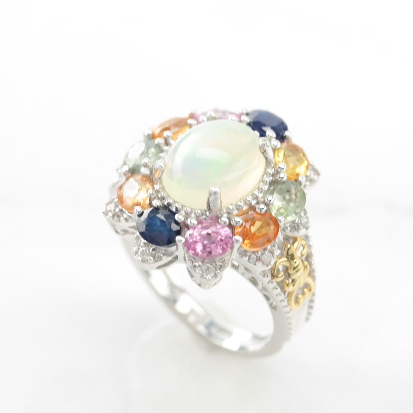 Vintage Sterling Silver Opal Sapphire Ring