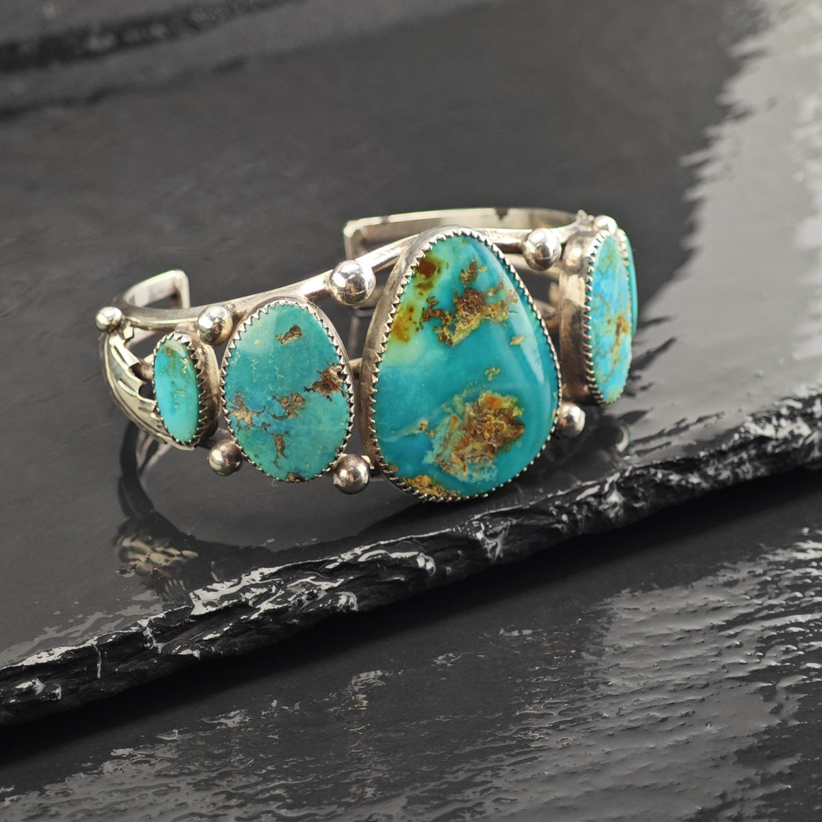Vintage Native American Teardrop Royston Turquoise Sterling Silver Cuff Sz 6 1/2" BR3135