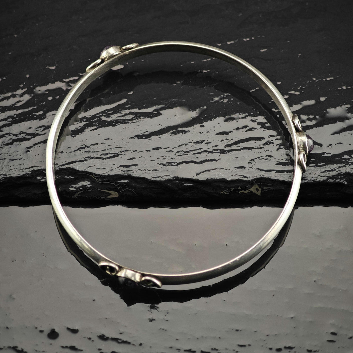 Taxco Amethyst Bangle Sterling Silver Sz 8" BR3173