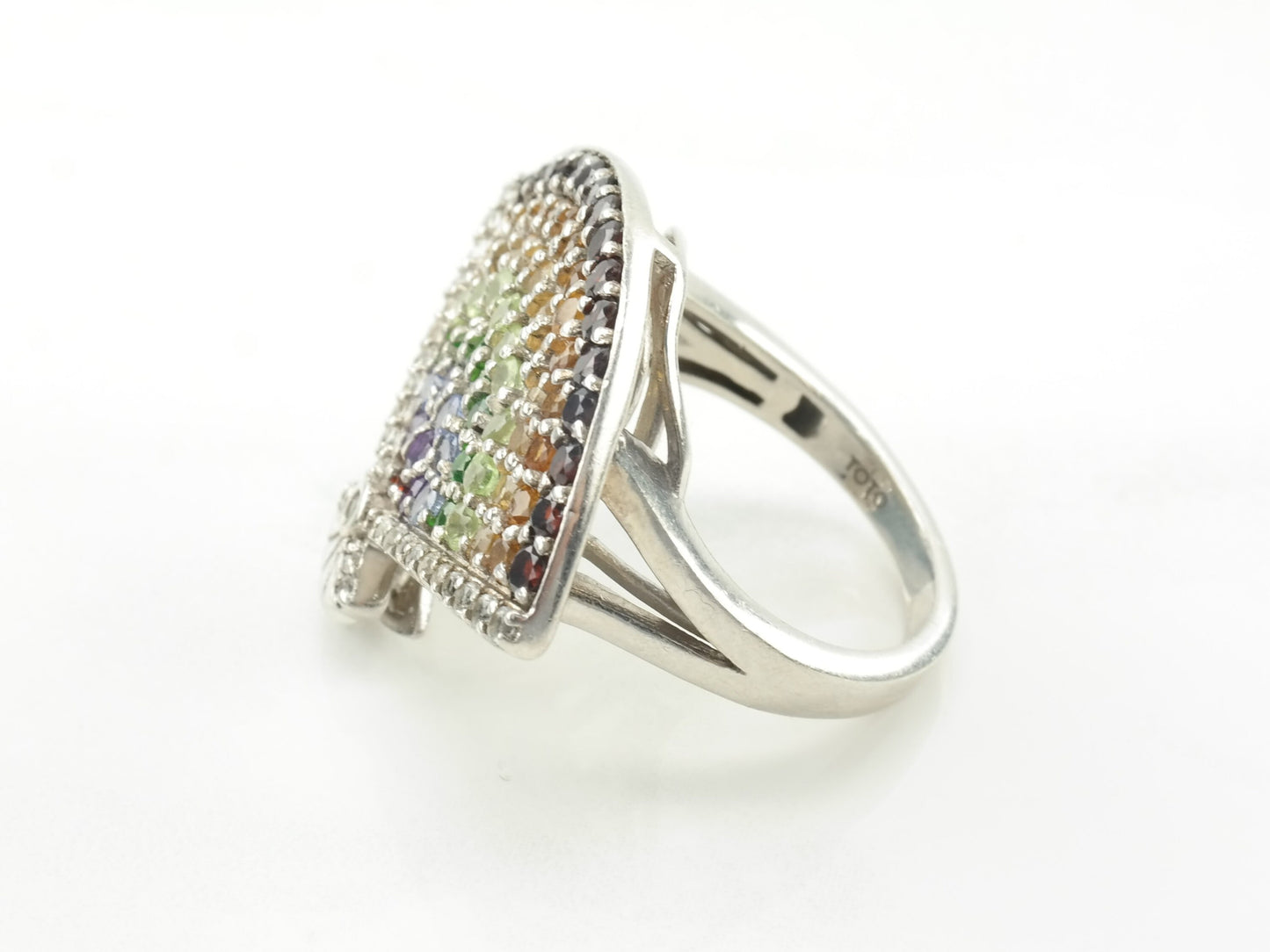 Sterling Silver Ring Multi Stone Fan Size 8