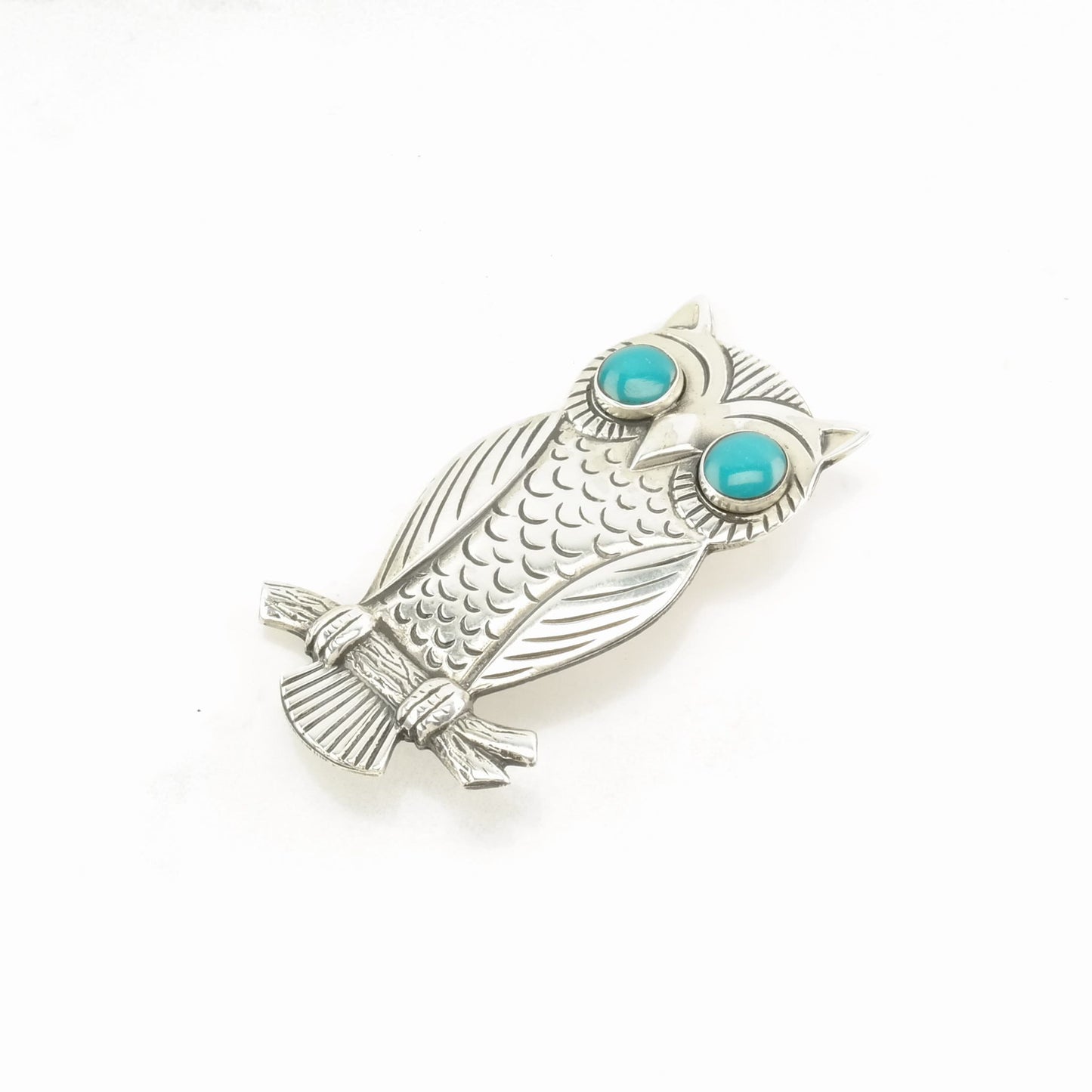 Vintage Bell Trading Post Sterling Silver Brooch Owl Blue Block Turquoise