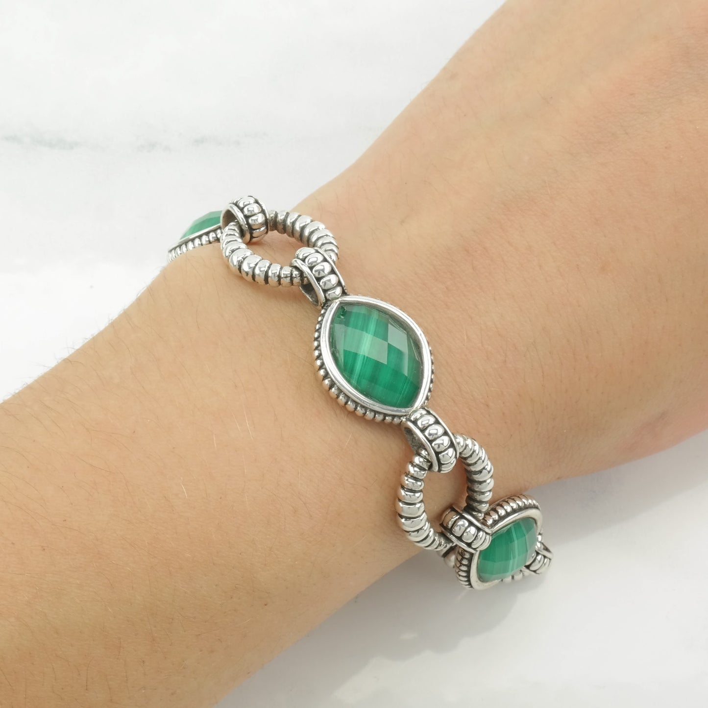 Lagos, Caviar Sterling Silver Link Bracelet Malachite