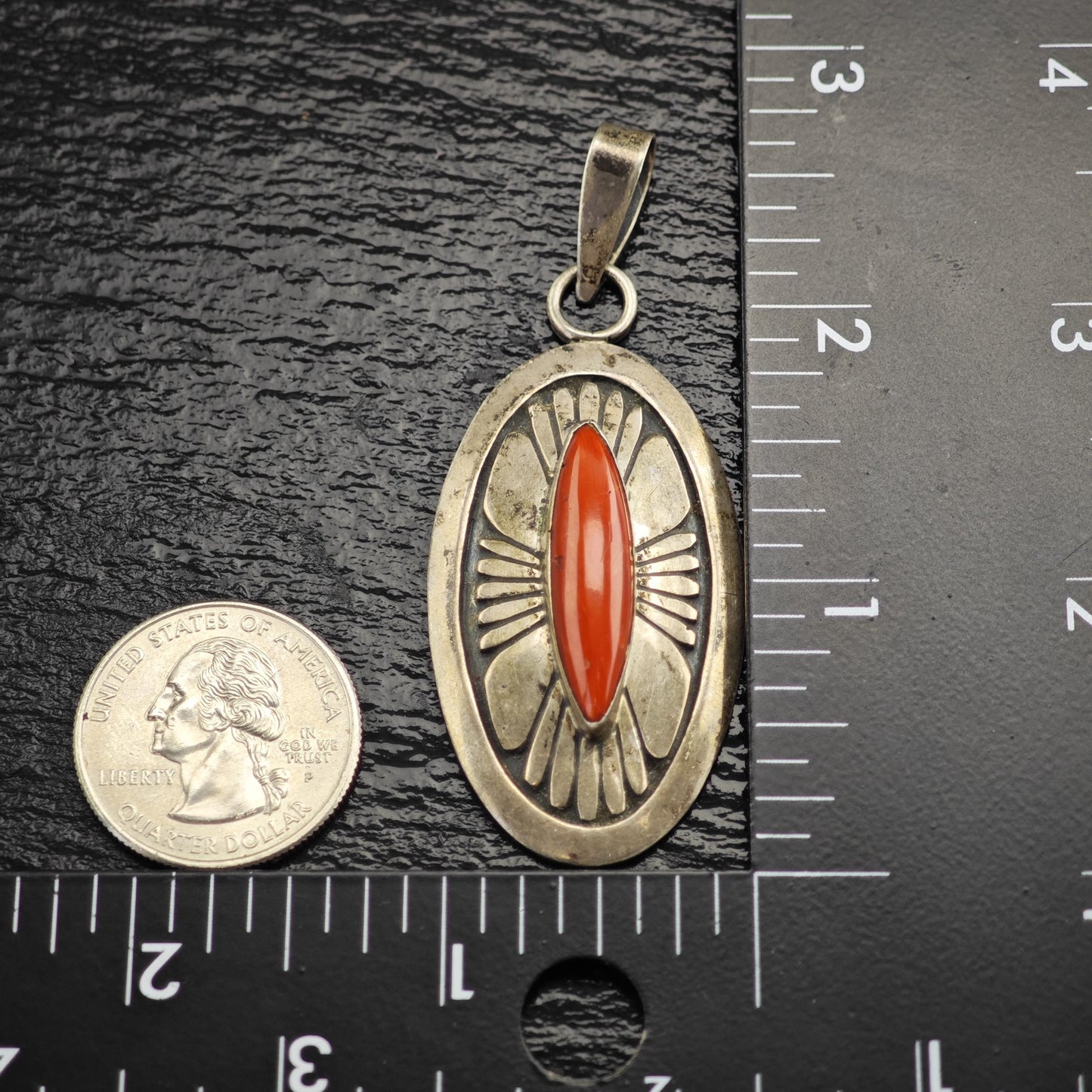 Alfred Joe Overlay Coral Pendant Sterling Silver P3063
