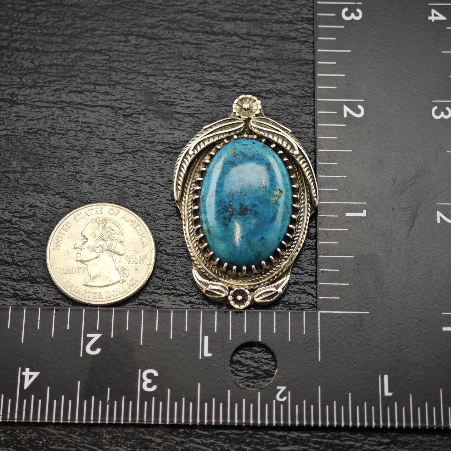 Native Treated Turquoise Floral Pendant Sterling Silver P2797