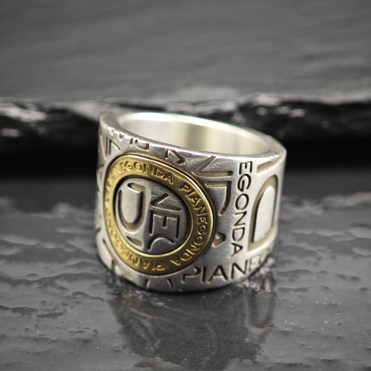 Pianegonda Gold Accent Stamped Design Sterling Silver Ring Sz 8 1/2 R6642