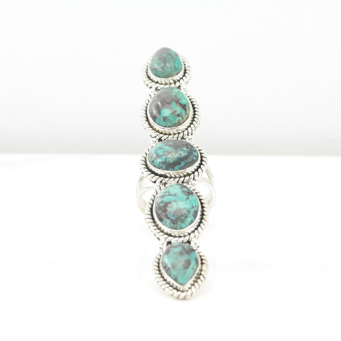 Vintage Turquoise Long Navette Ring Sterling Silver Adjustable