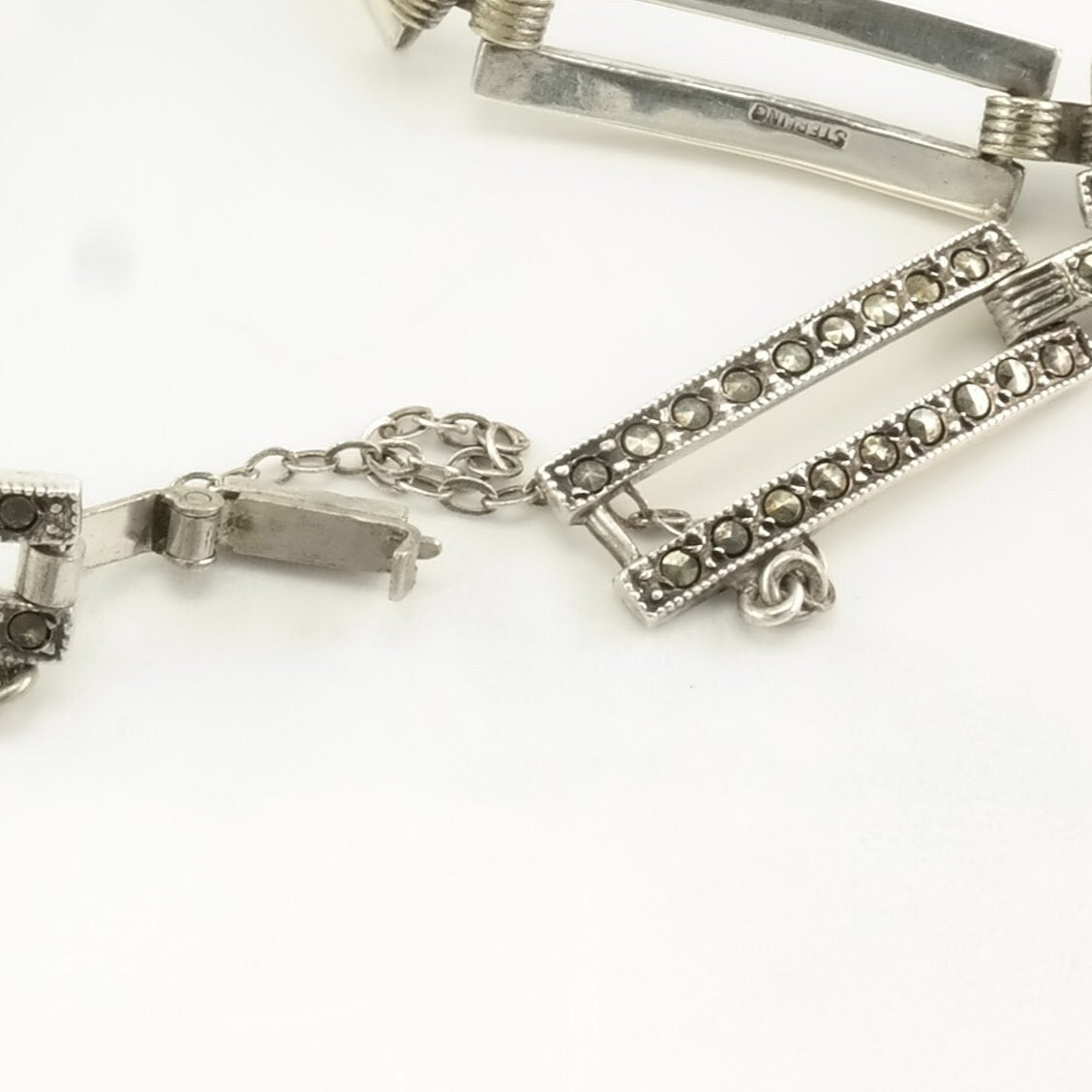 Art Deco Sterling Silver Link Bracelet Marcasite