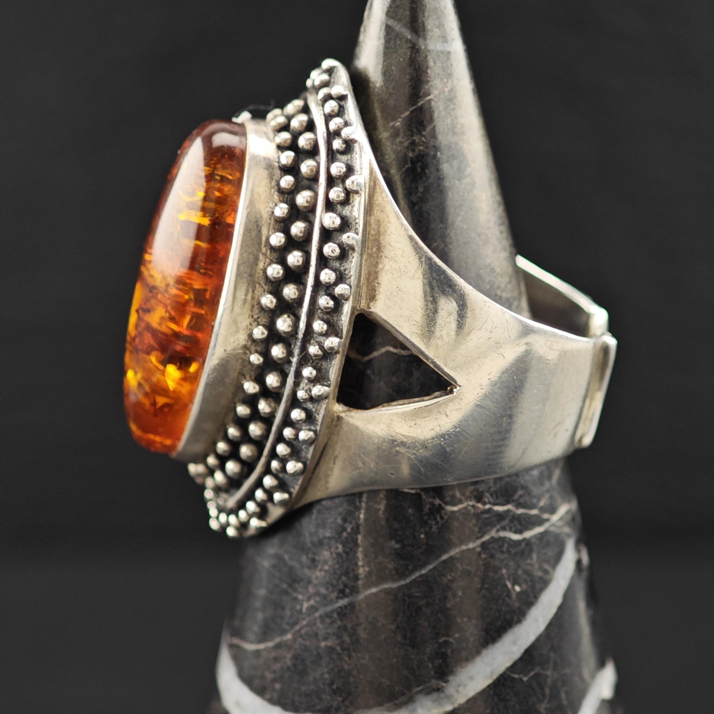 Oval Amber Ring Sterling Silver Statement Jewelry Size 6 R6091