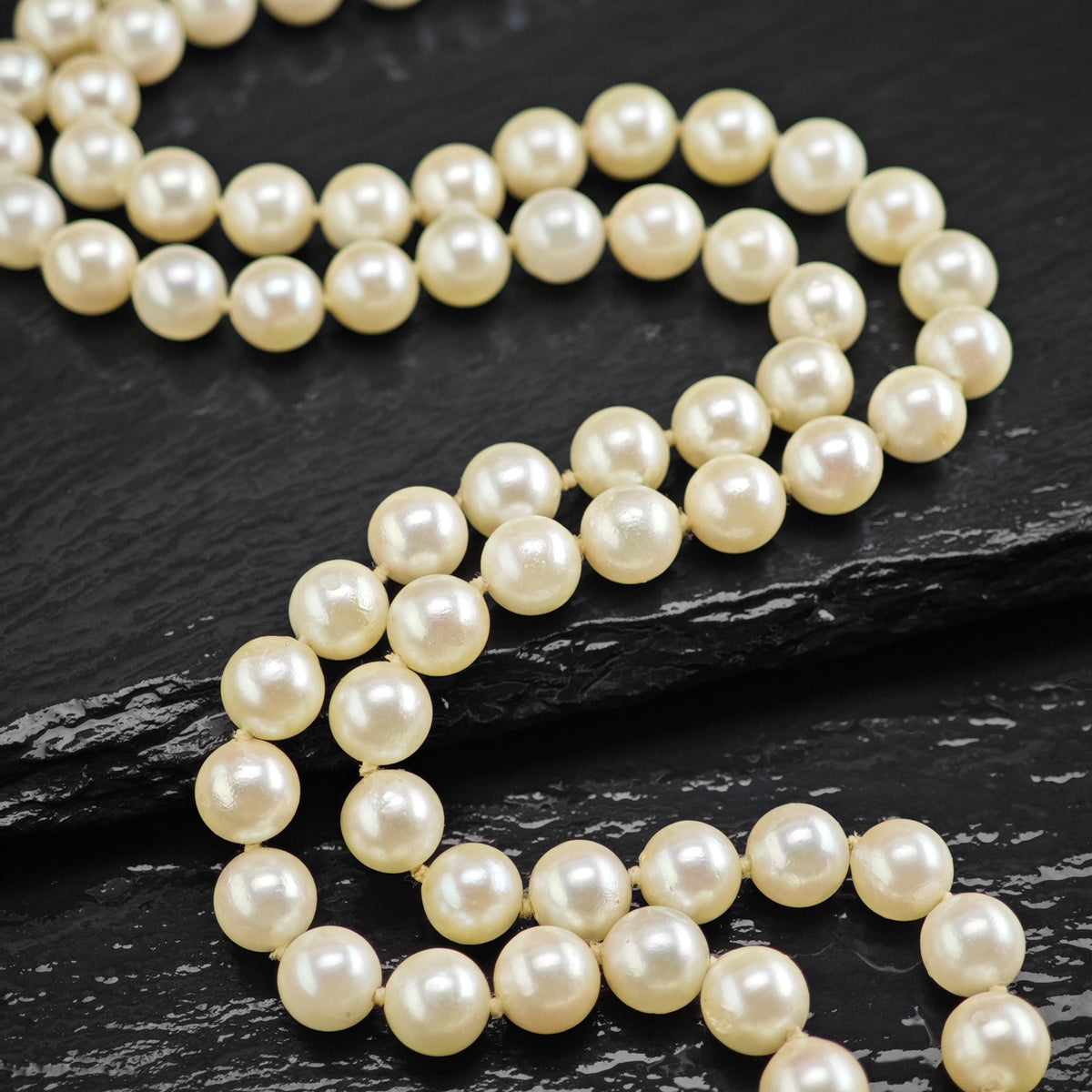 7mm White Pearl 14K Gold Clasp Beaded Necklace N2778