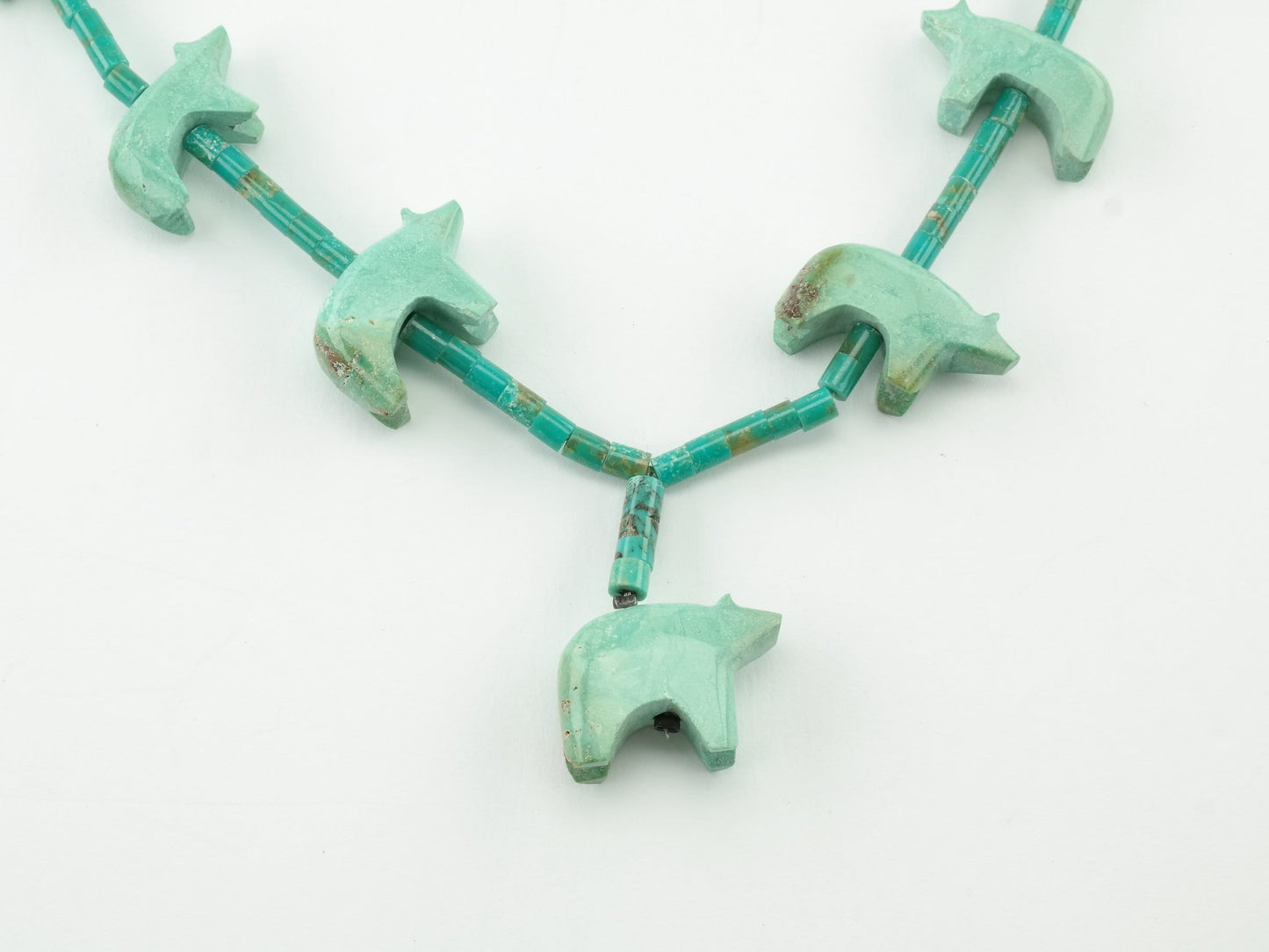 Native American Carved Turquoise Bear Heishi Fetish Necklace