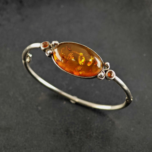 Oval Amber Sterling Silver Bangle Sz 6 1/4" BR3187