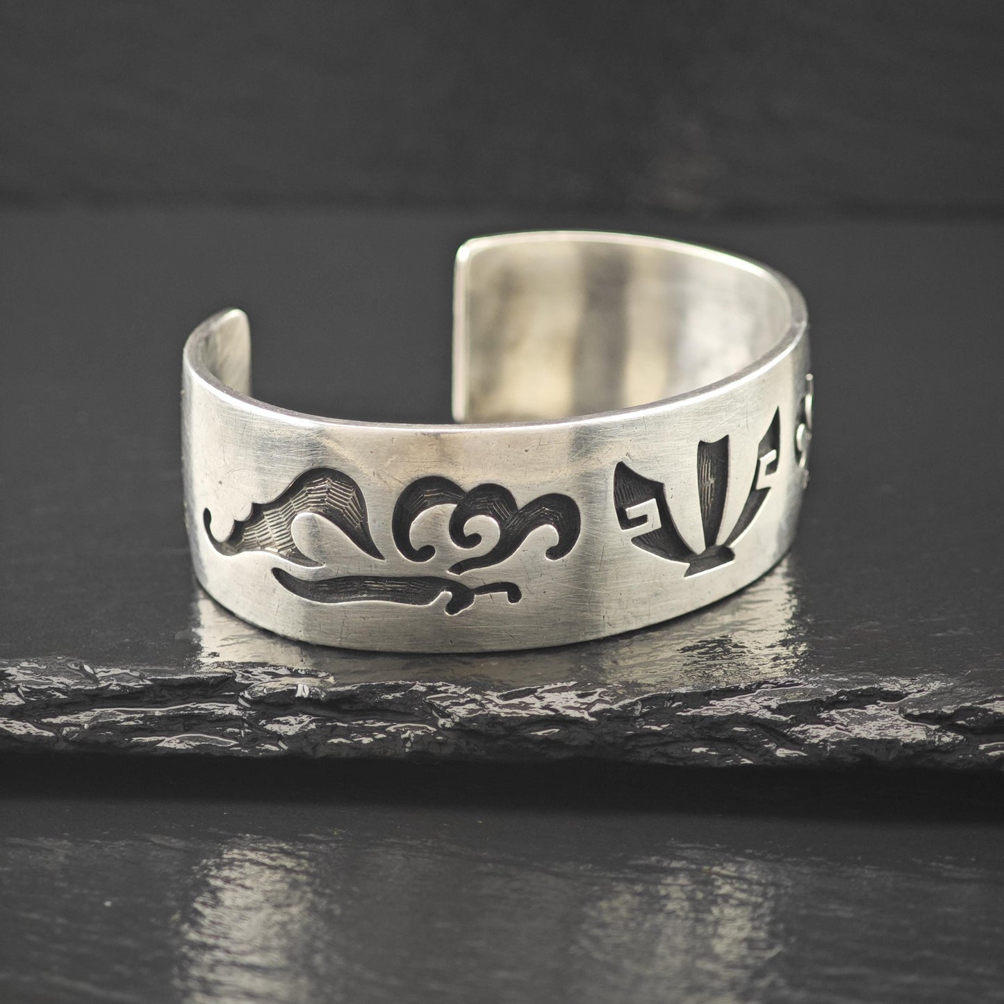 Hopi, Hubert Yowystewa Overlay Cuff Bracelet Sterling Silver Native American