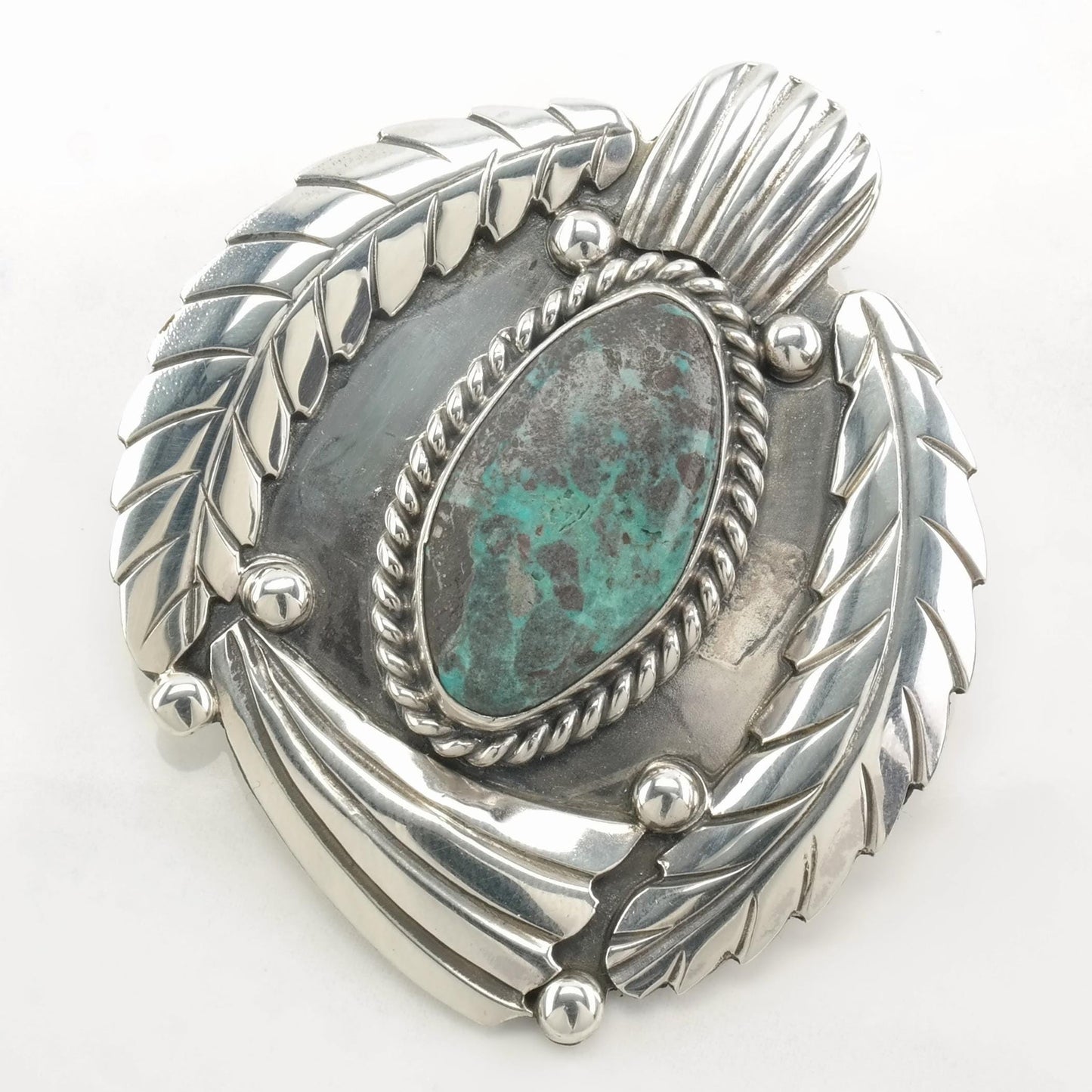 Native American Sterling Silver Brooch Feather Turquoise