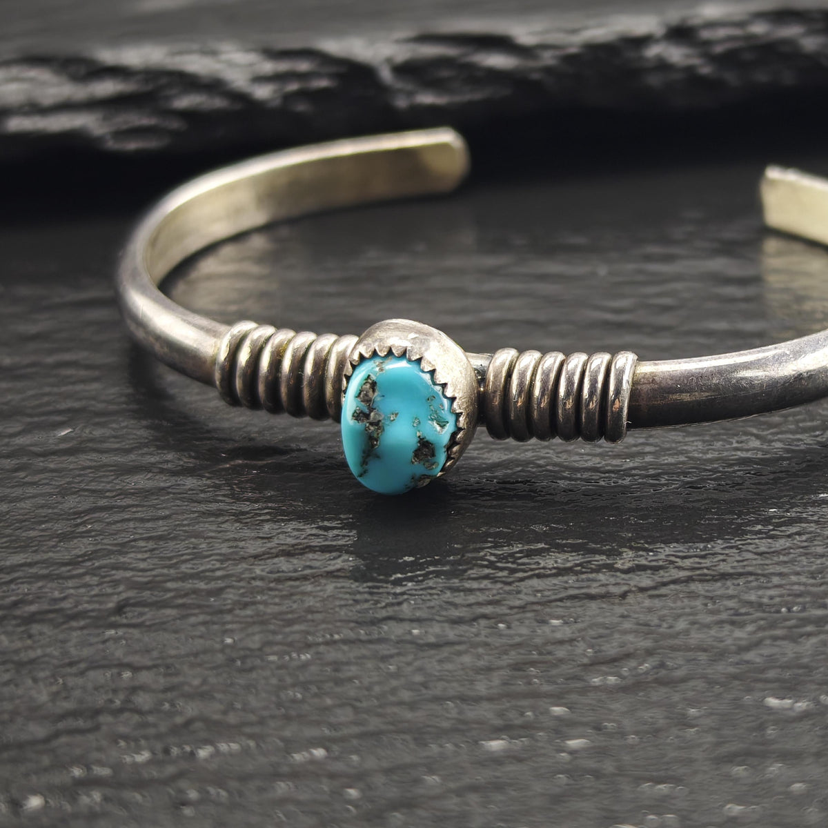 Vintage Navajo, Turquoise Wire Wrap Sterling Silver Cuff Child Sz 5 1/4" BR3121