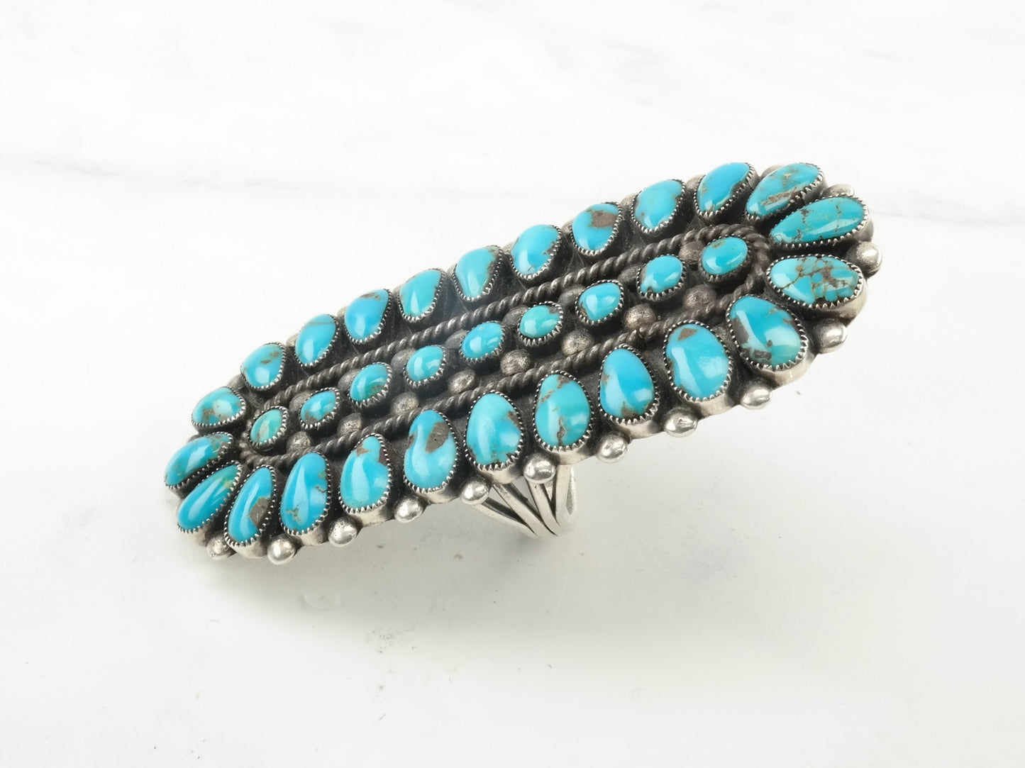 Vintage Native American Sterling Silver Ring Bisbee Turquoise Cluster Blue Size 9