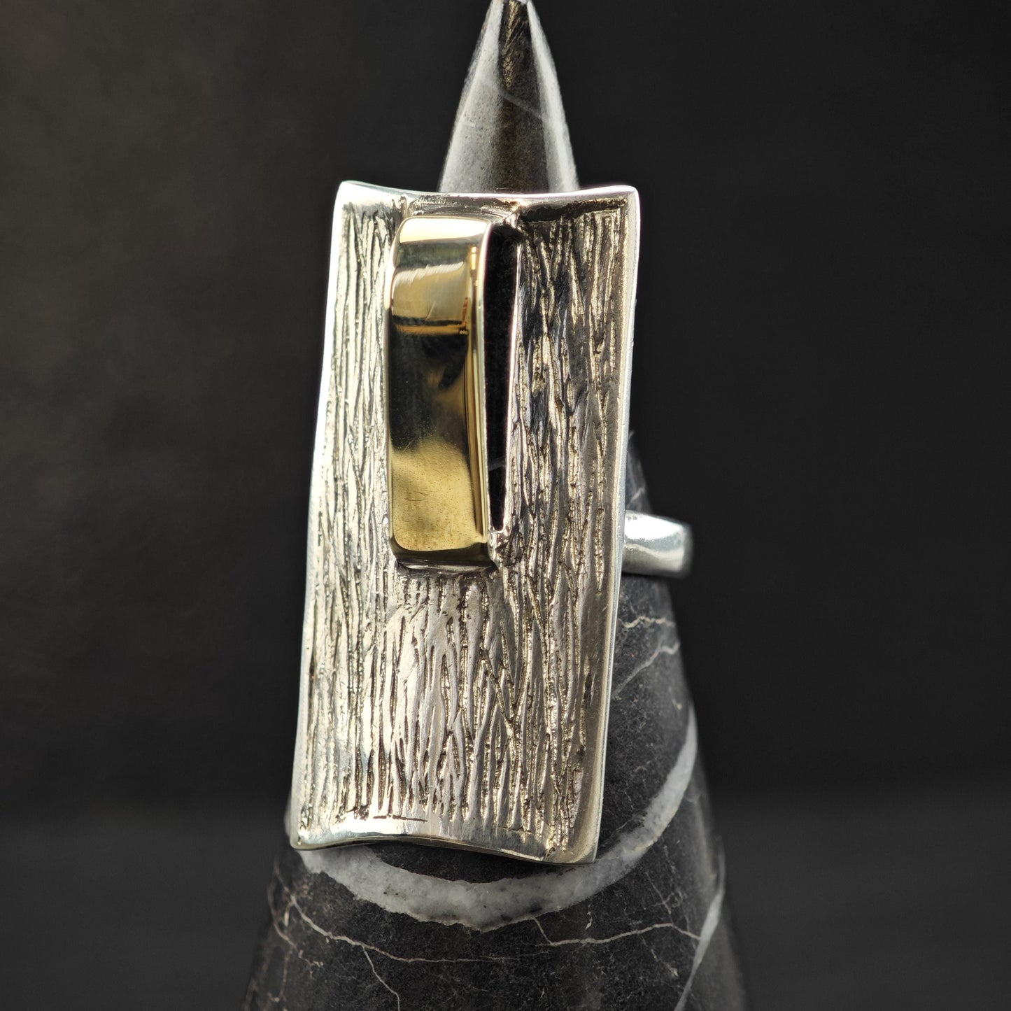 Abstract 14K Gold Accent Ring Sterling Silver Sz 7 R6017