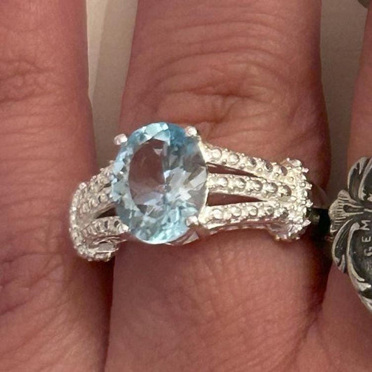 Natural Blue Topaz Sterling Silver Ring Size 6