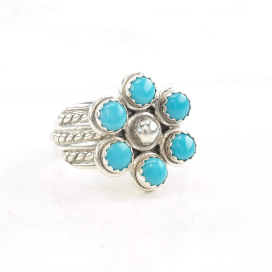 Southwest Silver Ring Turquoise Cluster Flower Size 6 1/2