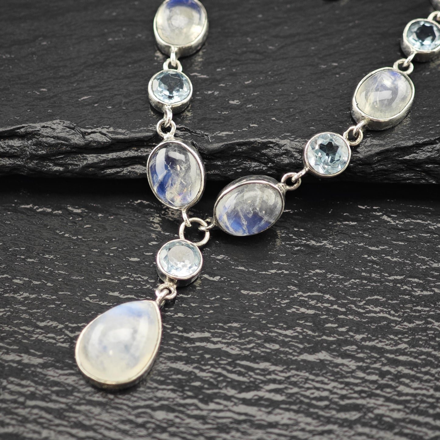 Lariat Sterling Silver Blue Moonstone Topaz Necklace