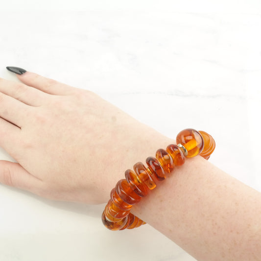 Natural Baltic Amber Bracelet Elastic, Sterling Silver Spacers