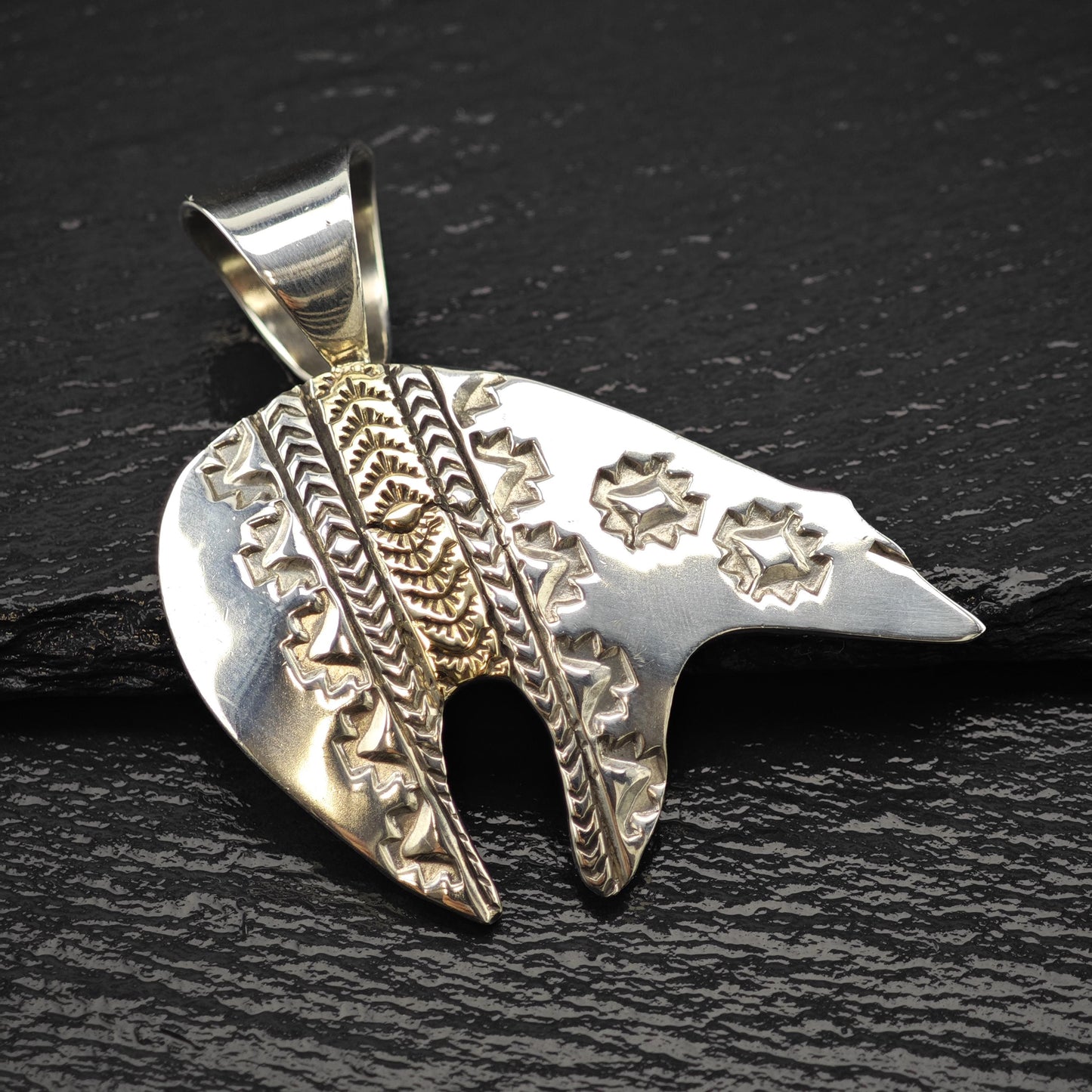 Native American Bear 14K Gold Accent Pendant Sterling Silver P2833
