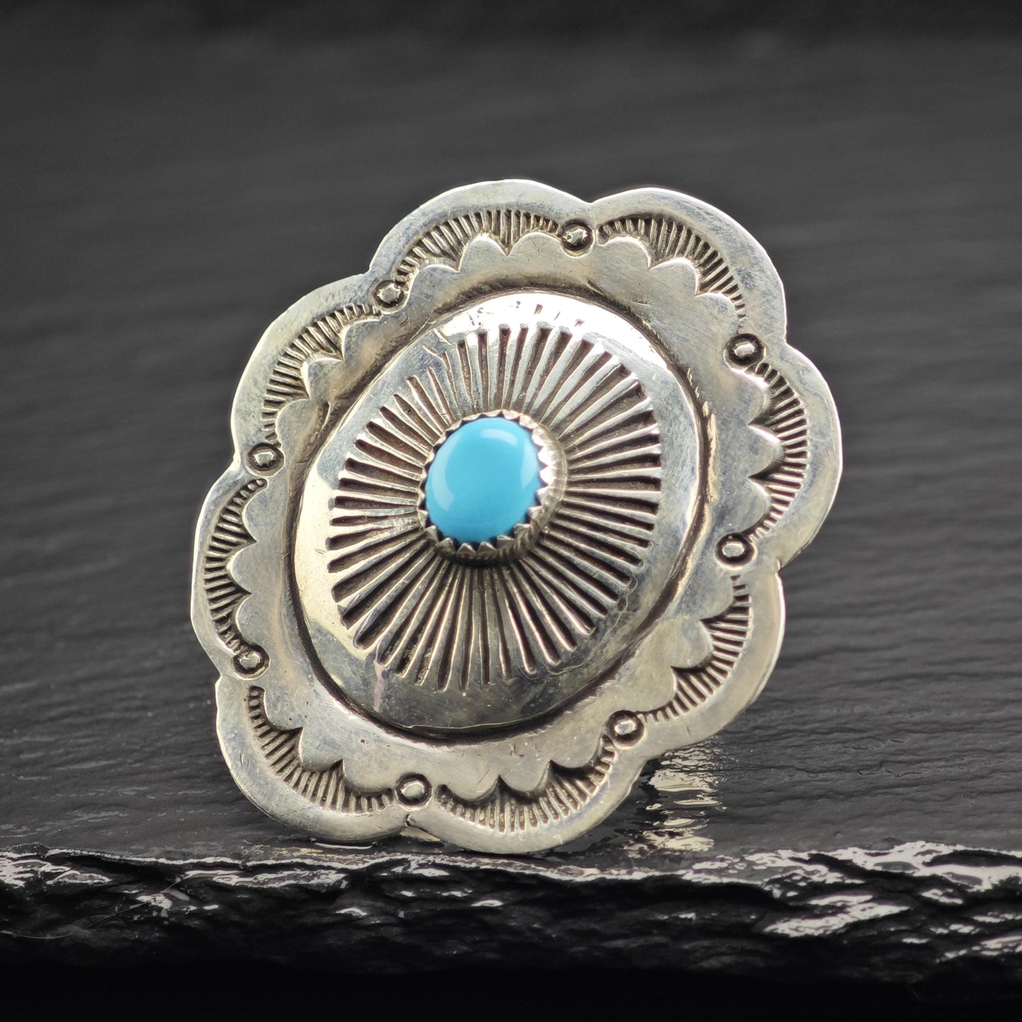 Turquoise Concho Ring Sterling Silver Sz 10 1/4 R6619